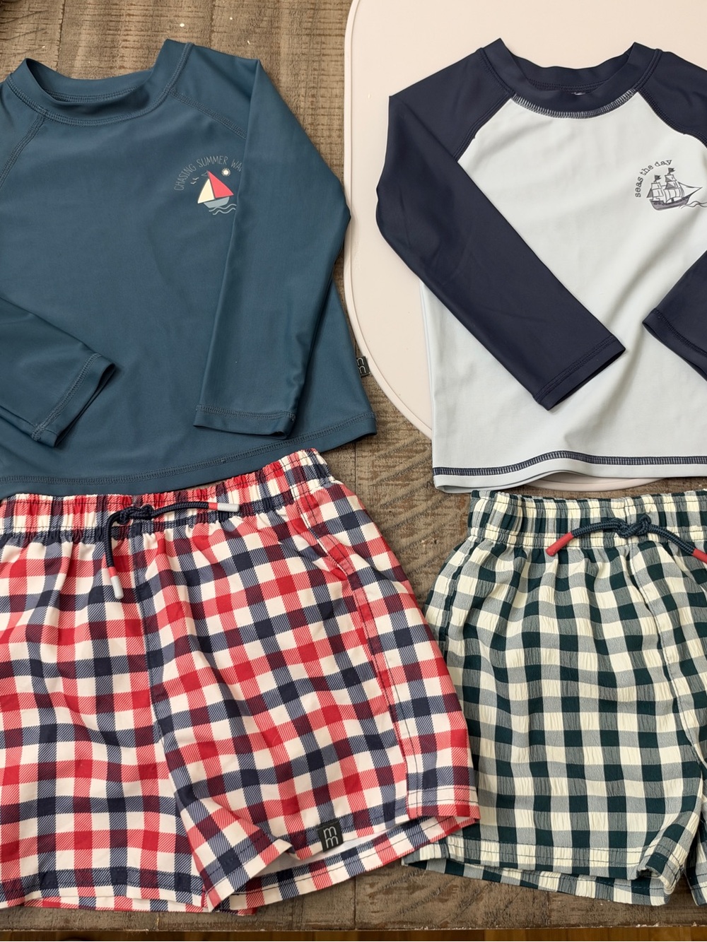 Kids Rash Guard Swim Set with Plaid Swim Shorts